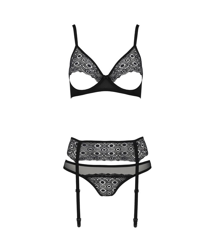 Erotisches Netz-Dessous Set mit Strumpfhalter und Bügel-BH | Passion
