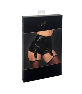 Wetlook Shorts mit abnehmbaren Strumpfhaltern und Reißverschluss | Noir Handmade