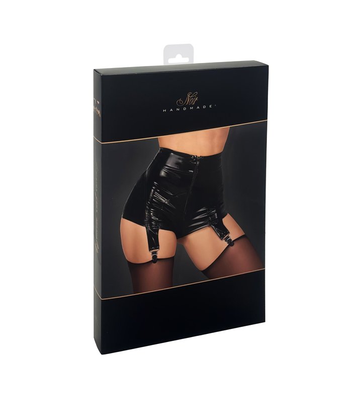 Wetlook Shorts mit abnehmbaren Strumpfhaltern und Reißverschluss | Noir Handmade