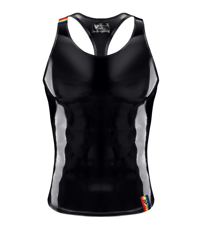 PVC Tank Top mit Regenbogen-Details | Regnes Fetish Planet