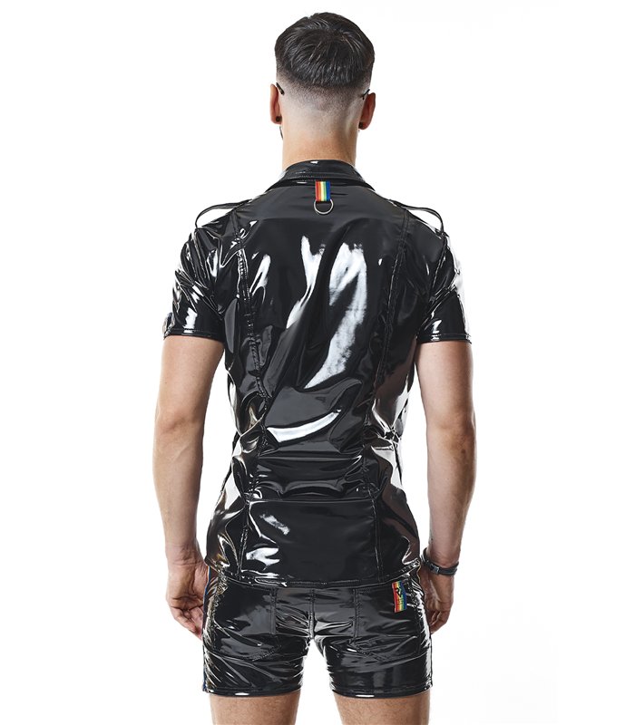 Military Hemd aus Lack-Optik mit LGBTQ+ Details | Regnes Fetish Planet