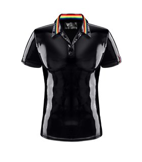 PVC Poloshirt mit Regenbogenfahne und Metallring | Regnes Fetish Planet PVC Poloshirt mit Regenbogenfahne und Metallring | Regnes Fetish Planet
