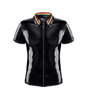 Herren Poloshirt mit Regenbogen-Kragen und Reißverschluss | Regnes Fetish Planet Herren Poloshirt mit Regenbogen-Kragen und Reißverschluss | Regnes Fetish Planet