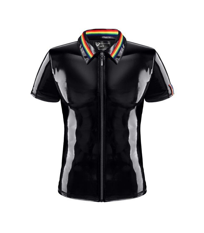 Herren Poloshirt mit Regenbogen-Kragen und Reißverschluss | Regnes Fetish Planet