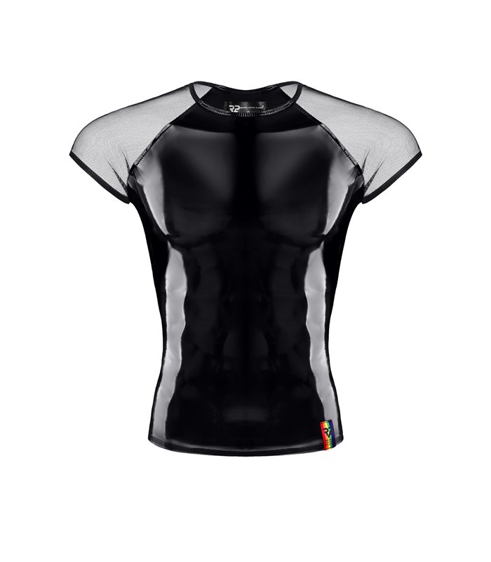 PVC Mesh T-Shirt mit Regenbogen-Patch für Herren | Regnes Fetish Planet