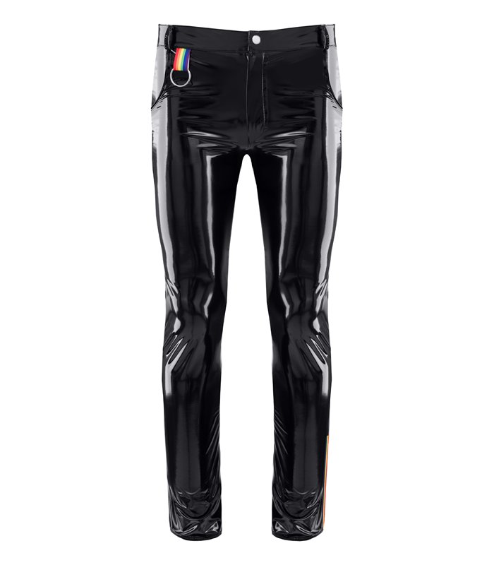 Herren Lack-Hose mit Taschen und Regenbogen-Akzent | Regnes Fetish Planet