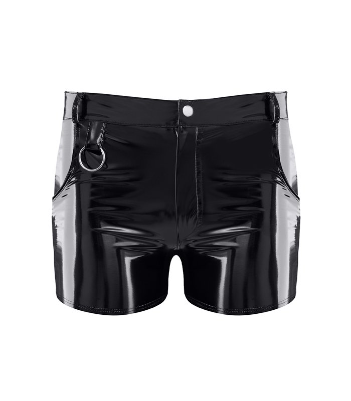Herren Lack-Shorts mit Taschen und Metallring | Regnes Fetish Planet