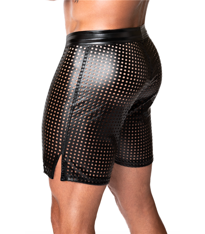 Perforierte Herren-Shorts mit Kunstleder-Akzenten und Reißverschluss | Noir Handmade Men