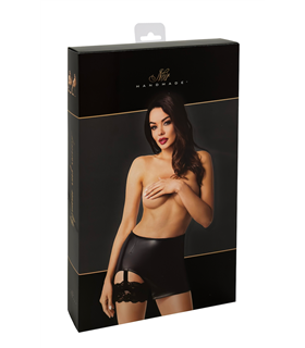 F345 Minirock mit seitlicher Öffnung und Spitzenstrumpfband | Noir Handmade