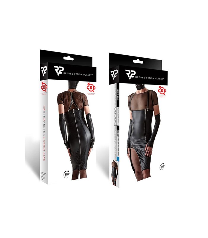 Wetlook-Kleid mit Reißverschlüssen und abnehmbaren Hosenträgern | Regnes Fetish Planet