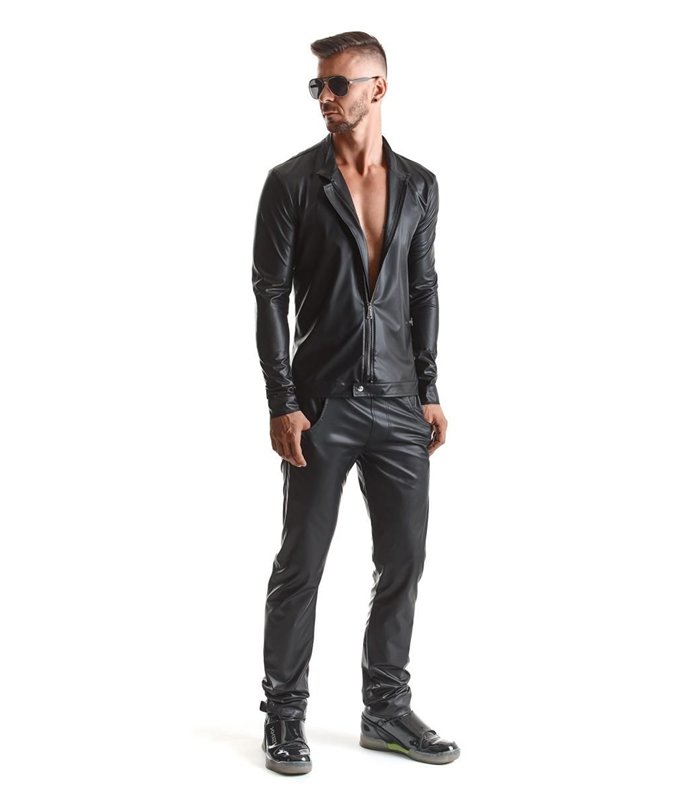 Slim-Fit Fliegerjacke aus Wetlock-Material mit Metallknöpfen | Regnes Fetish Planet