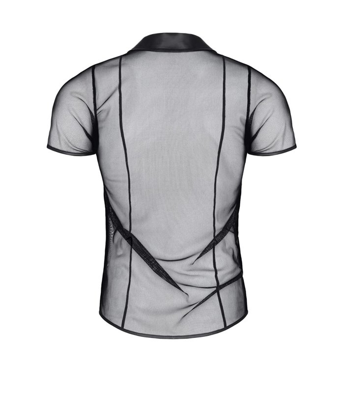 Transparentes Herren Mesh Poloshirt mit vertikalen Steppnähten | Regnes Fetish Planet