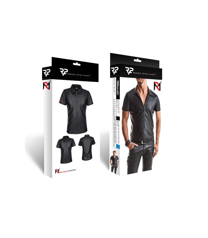Wetlook-Poloshirt mit Reißverschluss und Ziernähten | Regnes Fetish Planet
