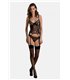 Transparentes Netz-Dessous-Set mit Strumpfhaltern und Bügel-BH | Passion