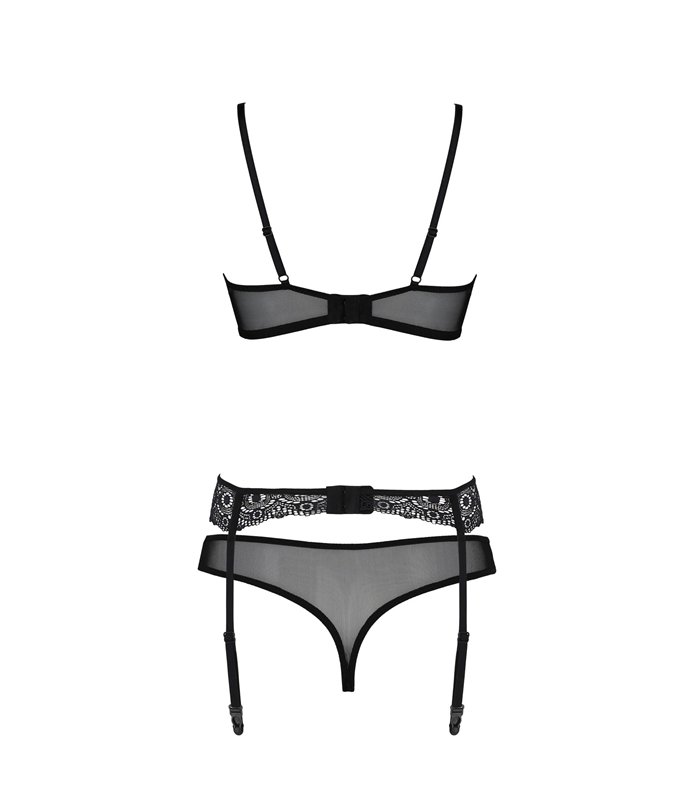 Erotisches Netz-Dessous Set mit Strumpfhalter und Bügel-BH | Passion
