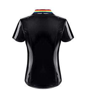 PVC Poloshirt mit Regenbogenfahne und Metallring | Regnes Fetish Planet PVC Poloshirt mit Regenbogenfahne und Metallring | Regnes Fetish Planet