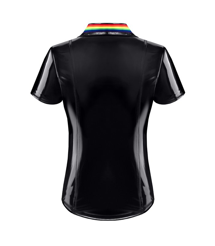 PVC Poloshirt mit Regenbogenfahne und Metallring | Regnes Fetish Planet