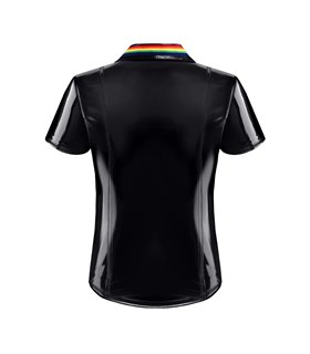 Herren Poloshirt mit Regenbogen-Kragen und Reißverschluss | Regnes Fetish Planet Herren Poloshirt mit Regenbogen-Kragen und Reißverschluss | Regnes Fetish Planet