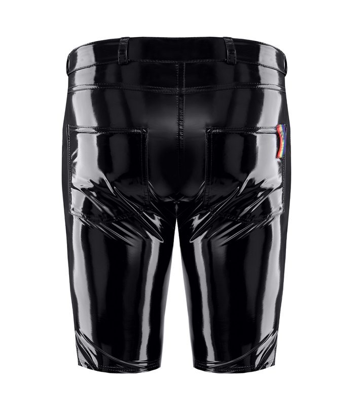 Herren Lack-Shorts mit Regenbogen-Akzent und Taschen | Regnes Fetish Planet