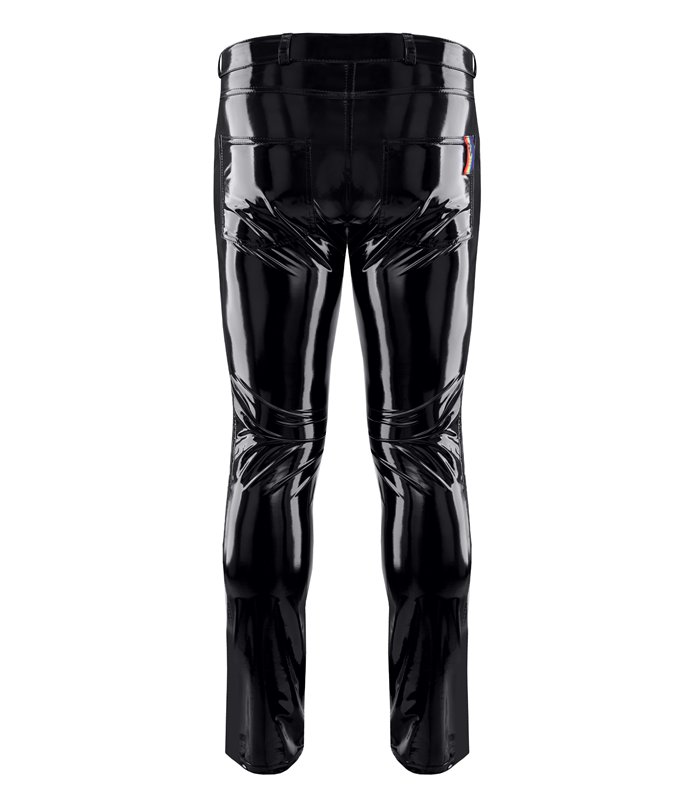 Herren Lack-Hose mit Taschen und Regenbogen-Akzent | Regnes Fetish Planet