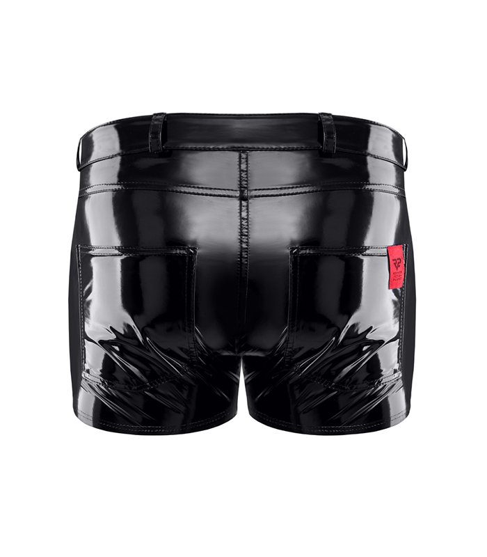Herren Lack-Shorts mit Taschen und Metallring | Regnes Fetish Planet