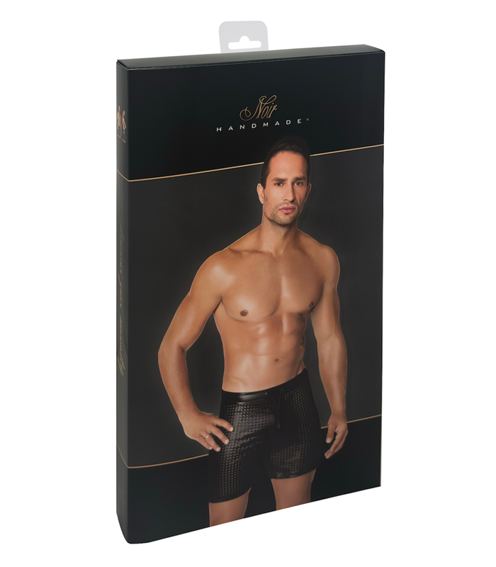 Perforierte Herren-Shorts mit Kunstleder-Akzenten und Reißverschluss | Noir Handmade Men