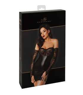 Wetlook Minikleid mit Spitzendetails und Armstulpen | Noir Handmade