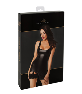 Wetlook Minikleid mit seitlicher Öffnung und Spitzendetails | Noir Handmade