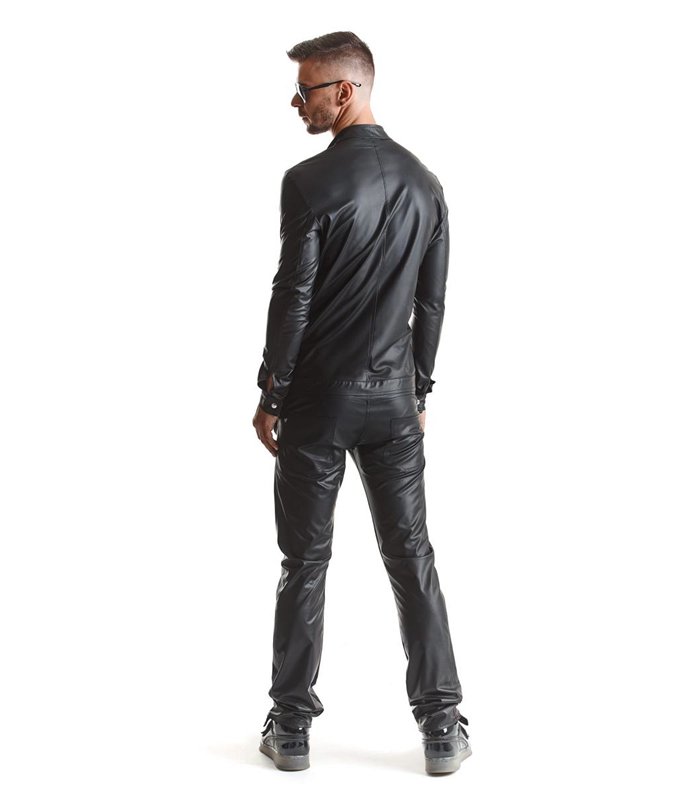 Slim-Fit Fliegerjacke aus Wetlock-Material mit Metallknöpfen | Regnes Fetish Planet