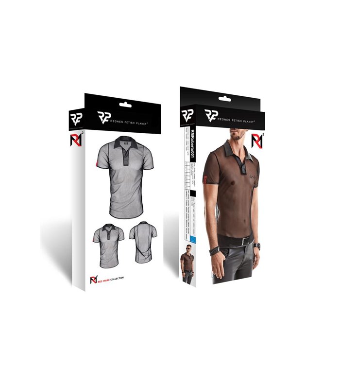 Transparentes Herren Mesh Poloshirt mit vertikalen Steppnähten | Regnes Fetish Planet