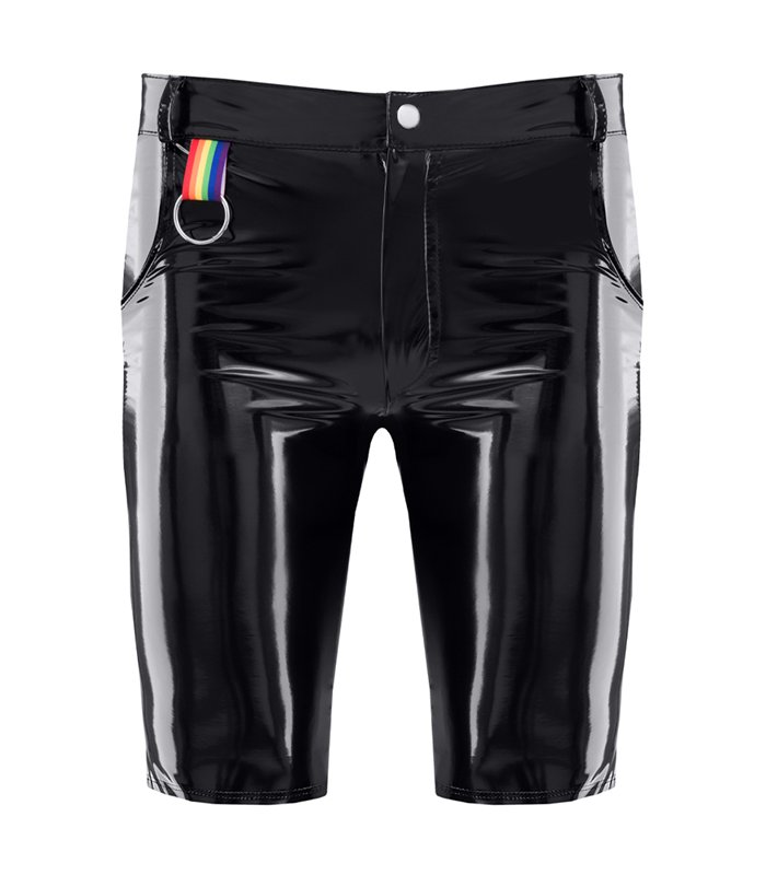 Herren Lack-Shorts mit Regenbogen-Akzent und Taschen | Regnes Fetish Planet