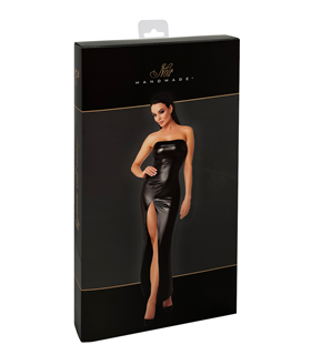 Langes Wetlook Kleid mit seitlichem Schlitz und Reißverschluss | Noir Handmade