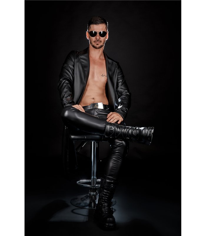 Herren Kunstleder Mantel mit Revers und Taillenbetonung | Regnes Fetish Planet