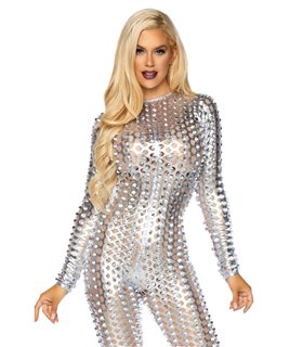 Laser cut metallic catsuit