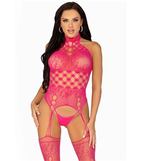 High neck lace bodystocking