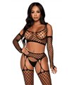 Netz Set 3 teilig Top,Armstulpen, Strumpfhose schwarz | Leg Avenue