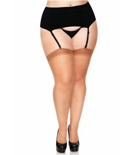 Netz Strümpfe mit dunklem Gummi Queensize schwarz  | Leg Avenue