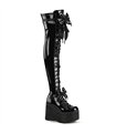 KERA-303 platform overknee boots black patent lacing bows | DemoniaCult SALE