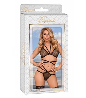 BH mit Sexy Riemchen & lustvollen Tanga - Schwarz