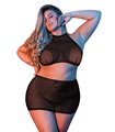 Polka Dot Mesh Halter & Skirt Set - Black - S/M