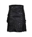 Rockstar Leder-Kilt mit Nieten & Tasche Schwarz | Aderlass
