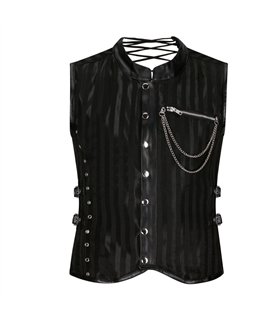 Aderlass Men Corset Brocade Stripe Faux Leather Schwarz-Schwarz