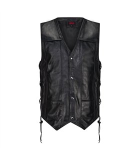Aderlass Biker Vest Leather Laced-Up Schwarz