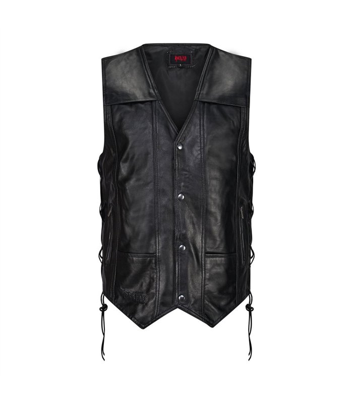 Aderlass Biker Vest Leather Laced-Up Schwarz