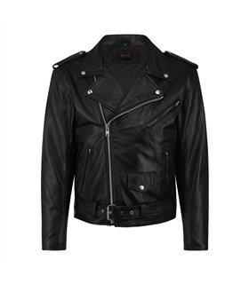 Aderlass Mens Biker Jacket Leather Embroidery Schwarz