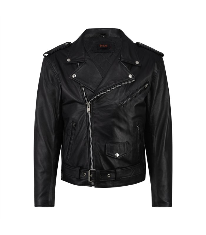 Aderlass Mens Biker Jacket Leather Embroidery Schwarz