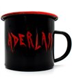 Schwarze Emaille-Tasse im Vintage-Stil mit rotem Aderlass-Schriftzug 350ml Schwarz | Aderlass