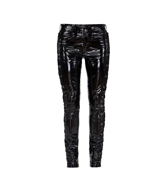 Lovesect Skinny Pants Laced Up Shiny PVC Schwarz