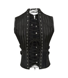 Men Corset Brocade Stripe Faux Leather Schwarz-Schwarz | Aderlass