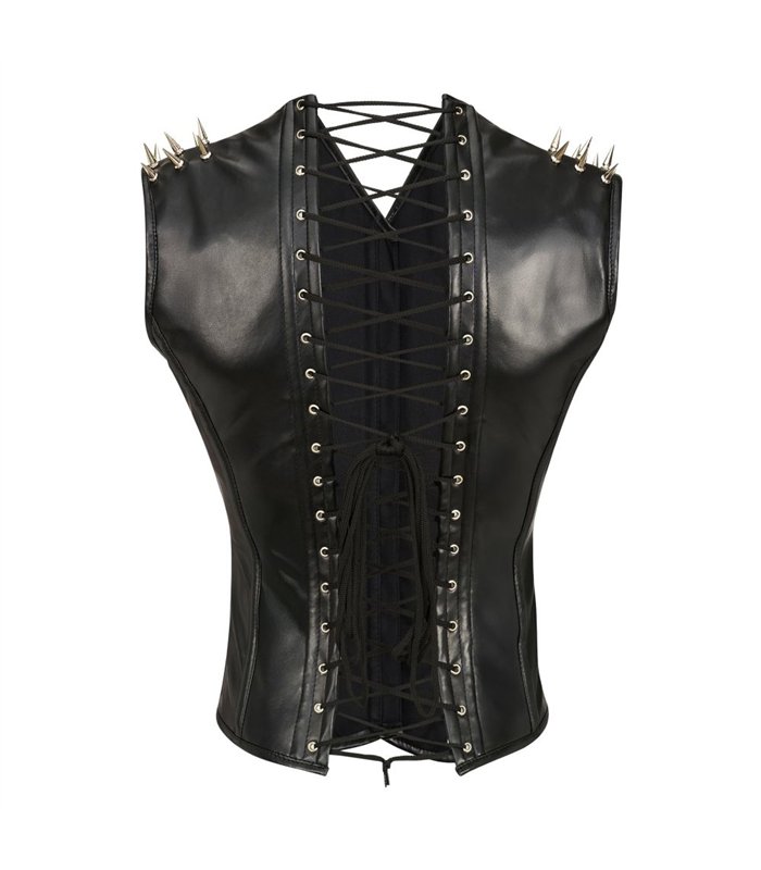 Men Corset Spike Faux Leather Schwarz | Aderlass